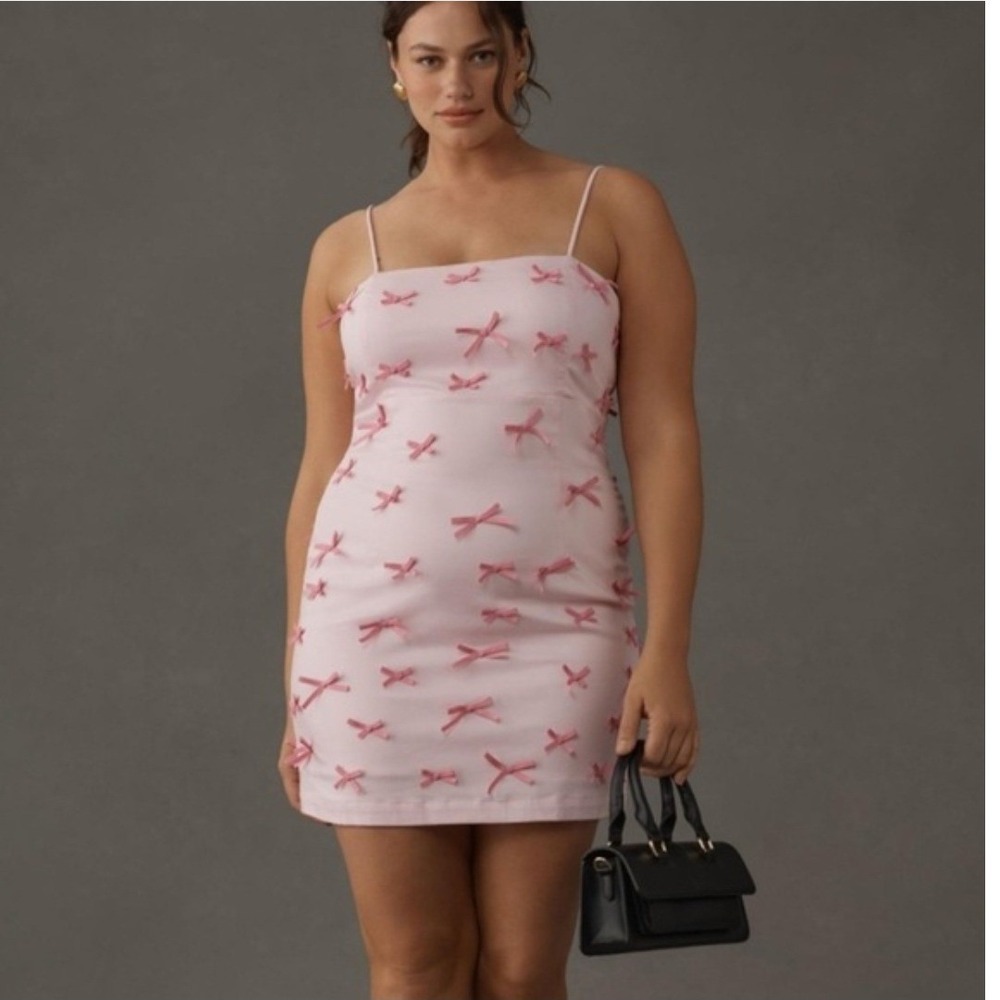 Anthropologie Maeve‎ Brynne 3D Bow Mini Dress Pink 20W NWT Plus Size Coquette